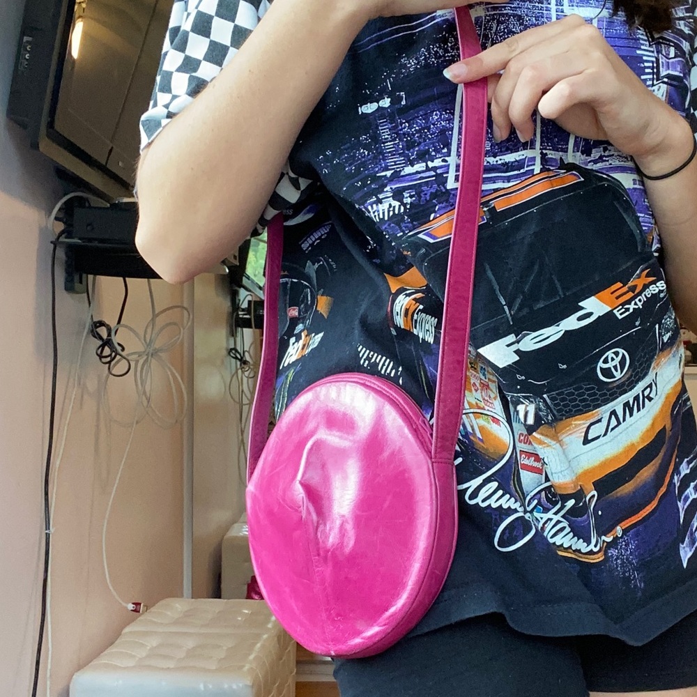 Pink leather circle crossbody